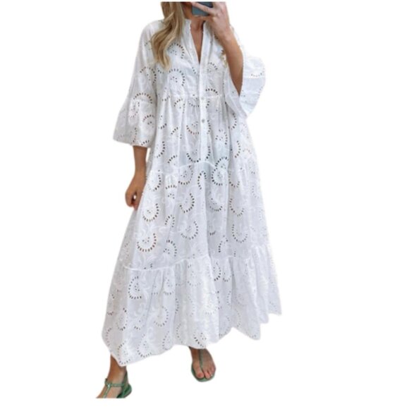 Women Eyelet Dress Boho Maxi Dress - Picture 1 of 2